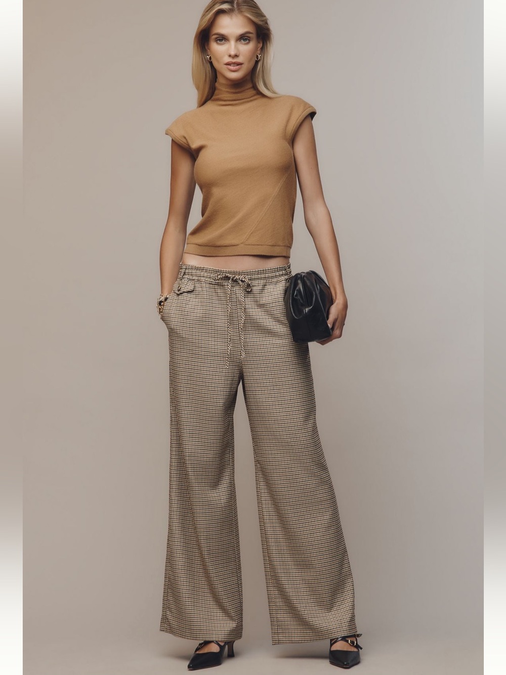 Maeve by  Anthropologie Houndstooth Wide-Leg Chinos - Black, Brown, & Cream